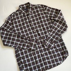 J Crew Factory gray, red, white & blue cotton, long sleeve shirt. Men’s large